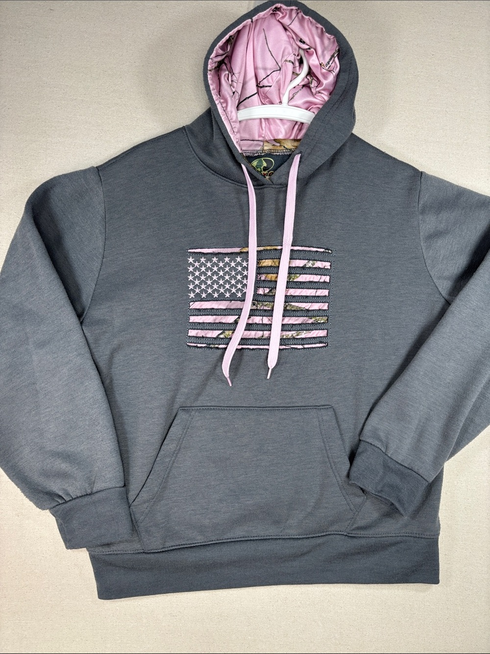 Mossy Oak Charcoal Hoodie with Pink Camo Hood & Accents